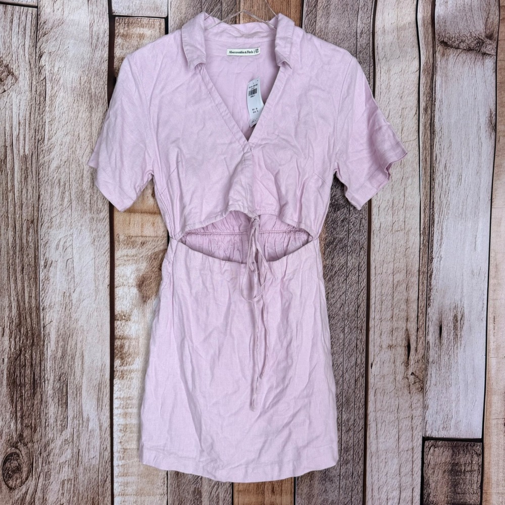 Abercrombie & Fitch Dress Cutout Mini Linen Blend Purple Resort XS Petite‎ NWT